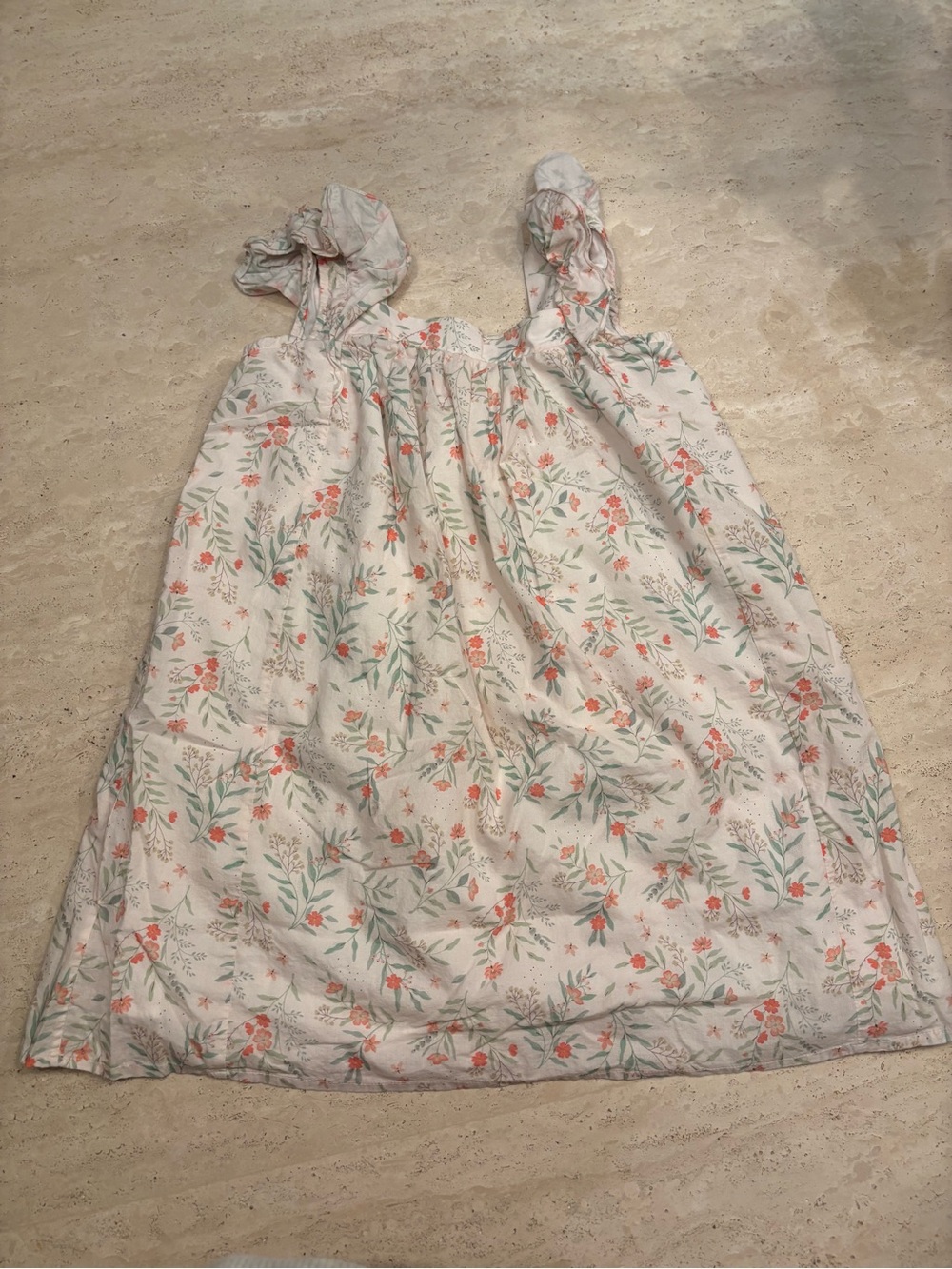 Girls' Floral Sundress - White with Coral & Green